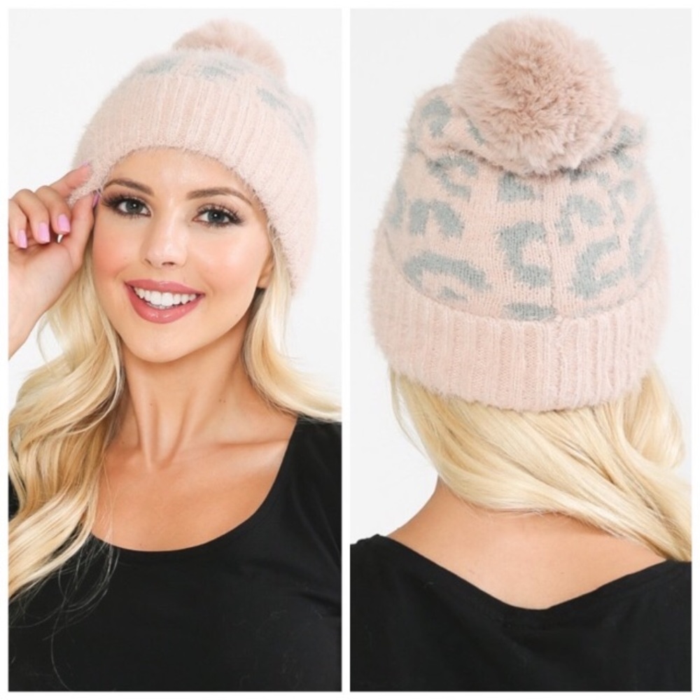 🍁Blush Soft Leopard Pom Beenie🍁 - Picture 2 of 2